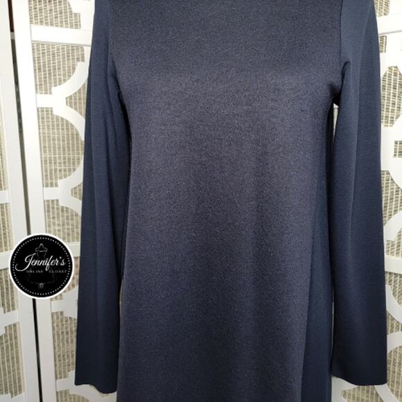 COS Women's Navy Blue Center Wool Panel Ponte A-Line Minimalist Dress Size S - Picture 3 of 11